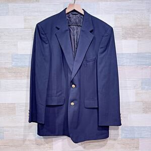 Brooks Brothers 346 Gold Metal Button Hopsack Blazer Navy Blue Wool Mens 43R